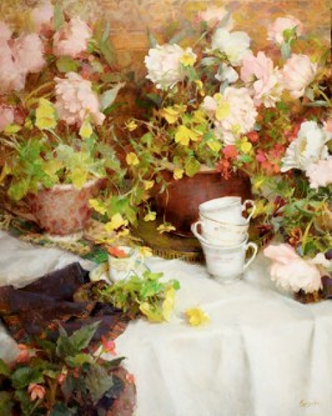 Spring Teacups by Nancy Guzik